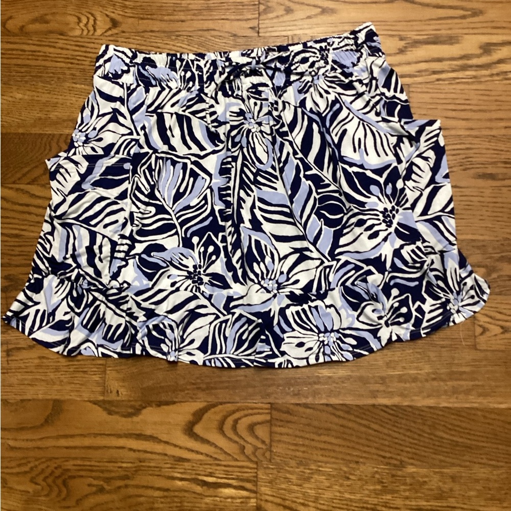 White birch navy tropical print Resortwear skort in multi blues Size XL
